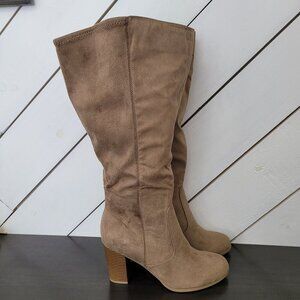 NEW Style & Co Addyy Womens 10.5M Taupe Faux Suede Wide Calf Knee-High Boots 5CT
